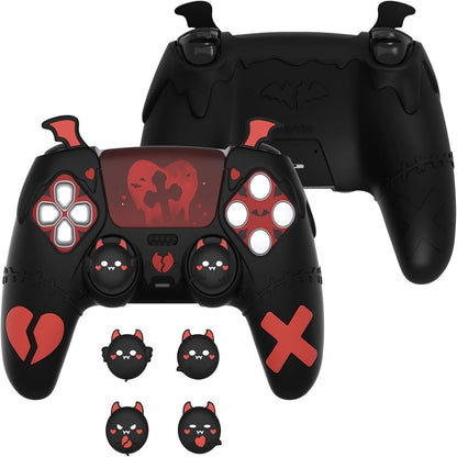 Gothic Imp Series Cute Silicone Case for Ps5 Controller with 4 Thumb Grips and 6 Stickers, Anti-Slip Silicone Skin Cover, Compatible with Ps5 Charging Station, Black