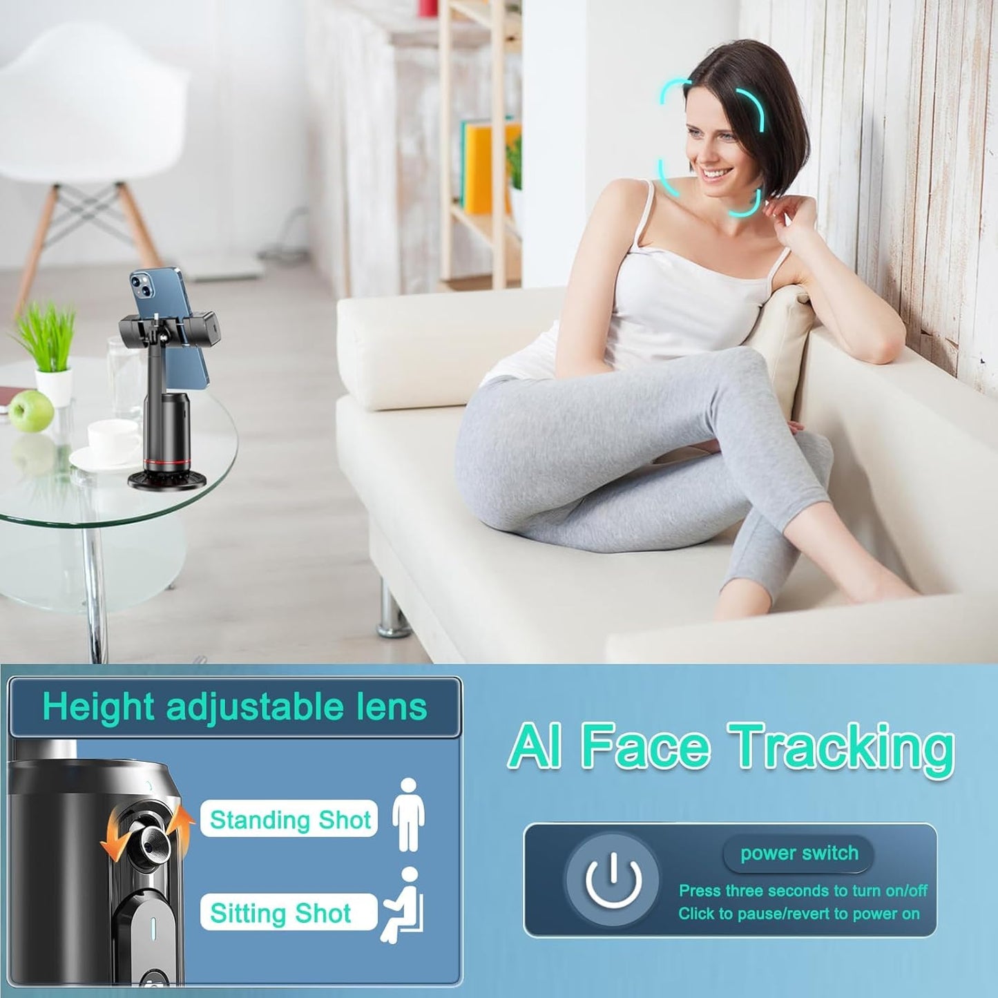 AI-Powered 360° Smart Face Tracking Phone Holder